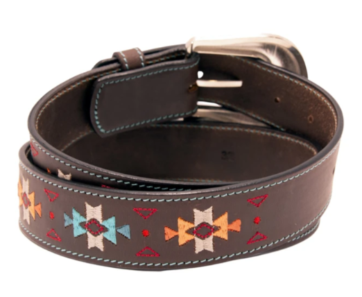 Western Express XM-3900 Southwestern Embroidery Top Grain Leather Belt Brown