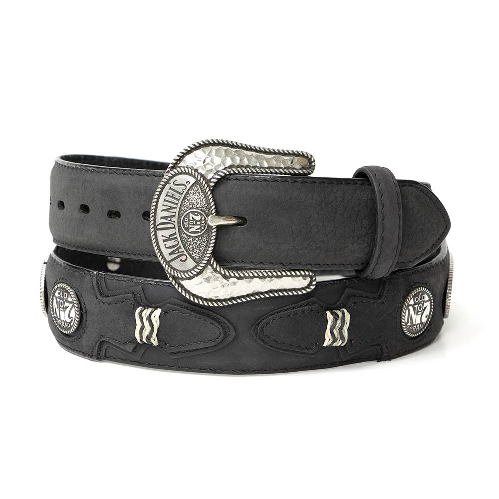 XM-1281JD Black Leather, Silver Plated Jack Daniel's Buckle & Conchos