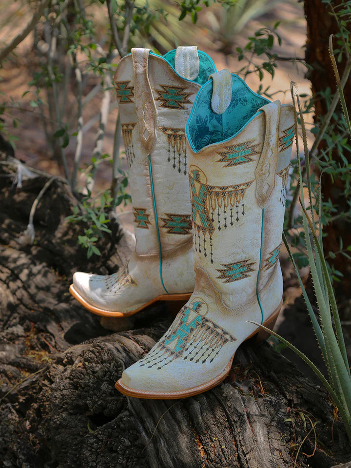 Corral Z5410 Ladies Woven Eagle Turquiose Embroidery Snip Toe Cowboy Boots