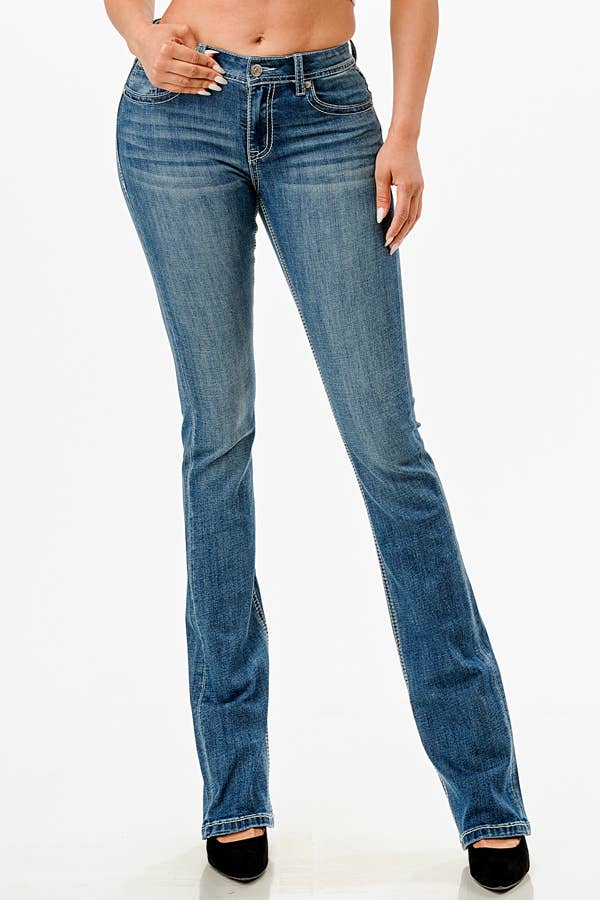 Grace In LA Aztec 3D Faux Flap Mid-Rise Boot Cut EB-61946