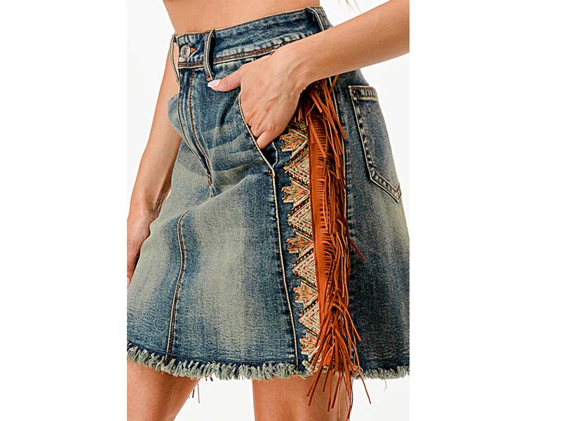 Grace In LA Tassel Detail MD Blue Short Skirt-JKW-81773