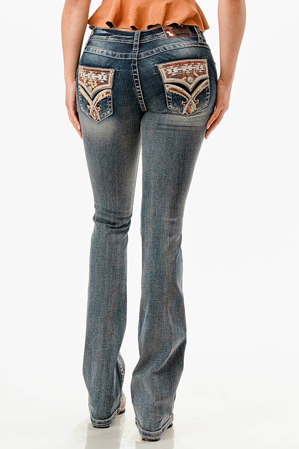 Grace In LA Horse Hide Faux Flap Mid-Rise Boot Cut EB-61918