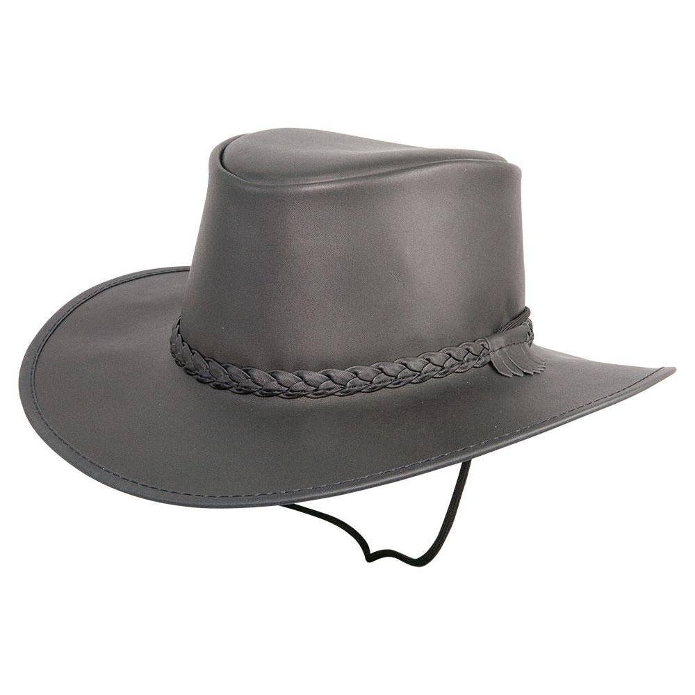 American Hat Makers Unisex Crusher - Leather Crushable Outback Hat in Black