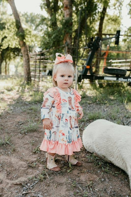 Fashion Baby Western Dress Design A Cowgirl Thing Ruffle Long Sleeve Dress  Baby (0-18M) 12-