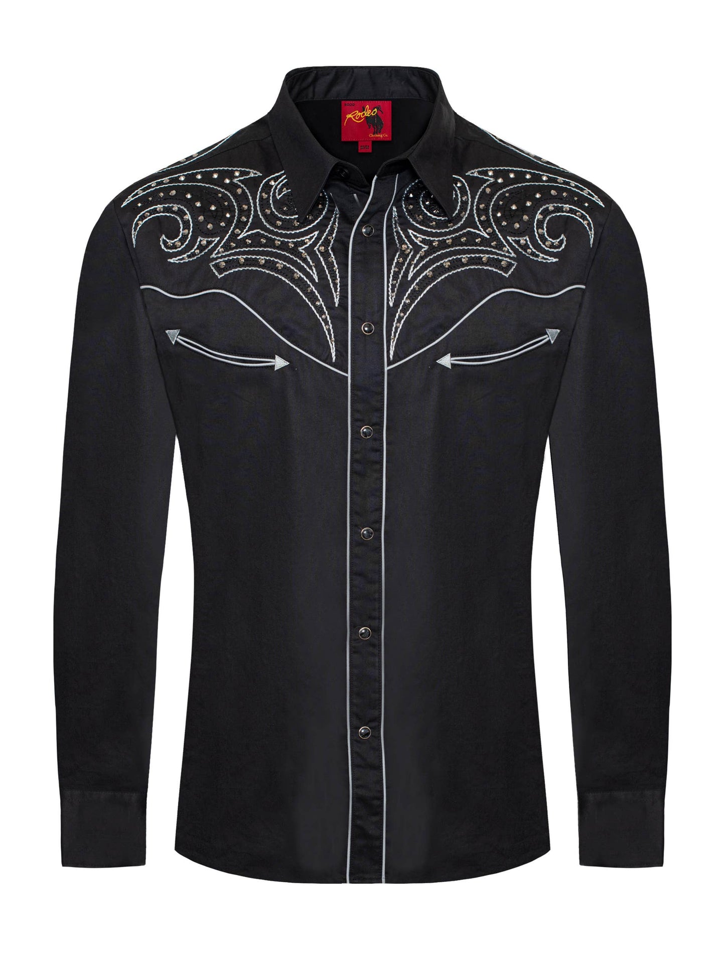 Men's Western Cowboy diamond studded Embroidery Shirt: PS500D-1001 Black with White