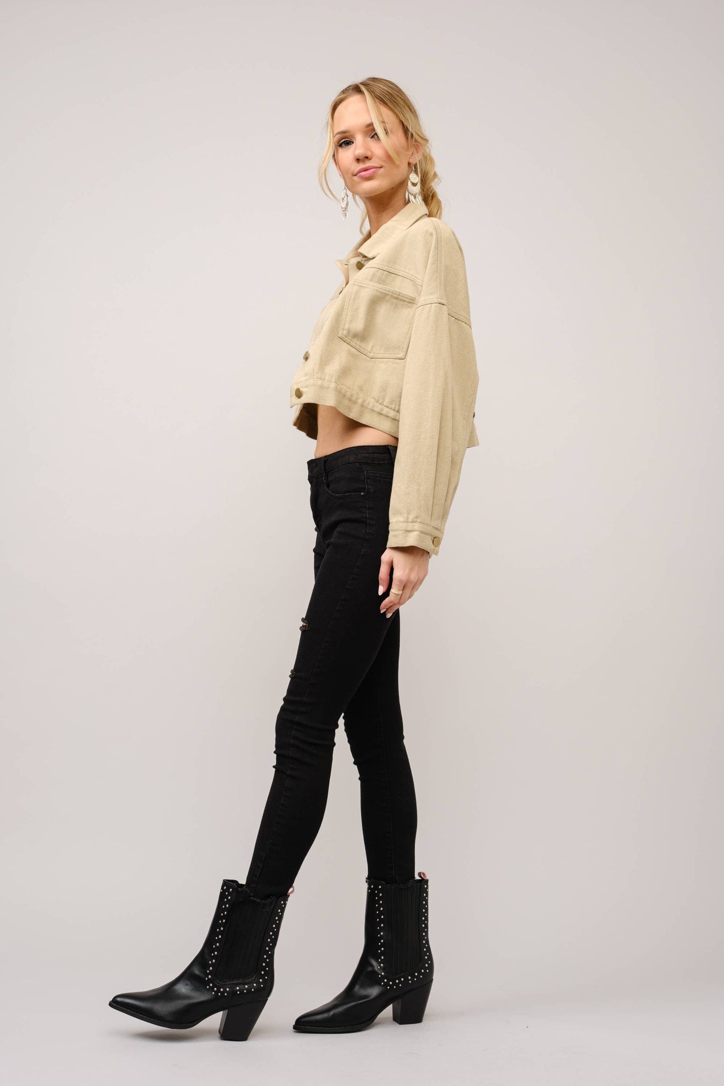 36341J - Long Live Cowgirls Patch Twill Denim Jacket in Taupe