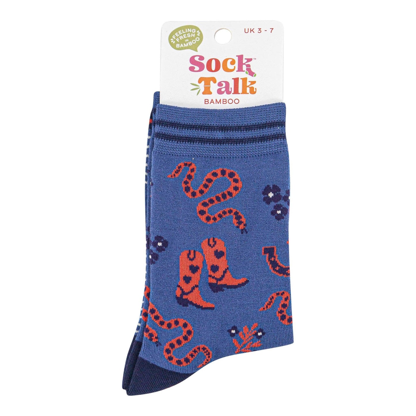Sock Talk Women's Bamboo Socks - Navy Blue/Denim Blue, Cowboy Snakes