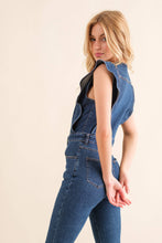 Load image into Gallery viewer, 22646R - Ruffle SLV Button Up Bell Bottom Denim Jumpsuit medium wash
