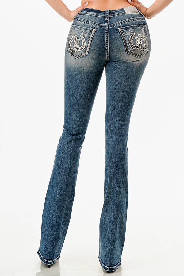 Grace In LA Double Horse Shoe Modify Mid-Rise Boot Cut EB-61938