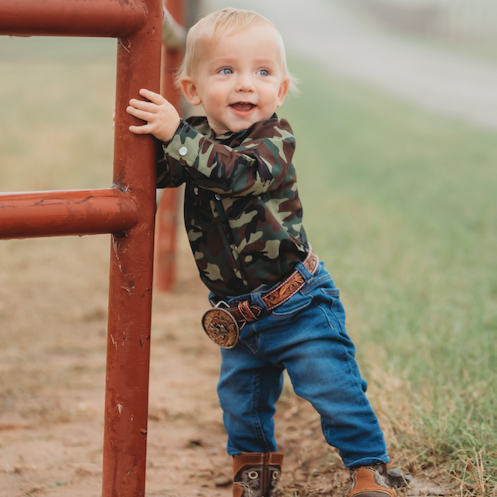 Long Sleeved Camo Pearl Snap Romper SNAP07