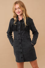 Load image into Gallery viewer, 80053D - Garment Washed Studded Fringe Western Denim Dress in Black
