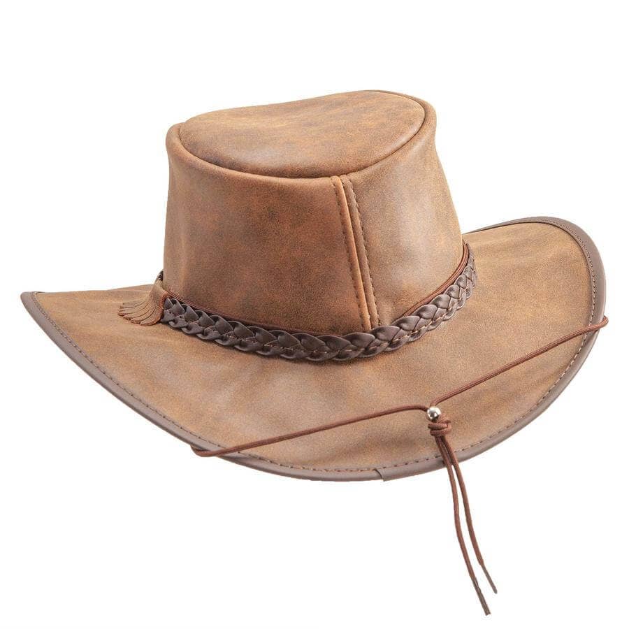 American Hat Makers Unisex Crusher - Leather Crushable Outback Hat in Brown