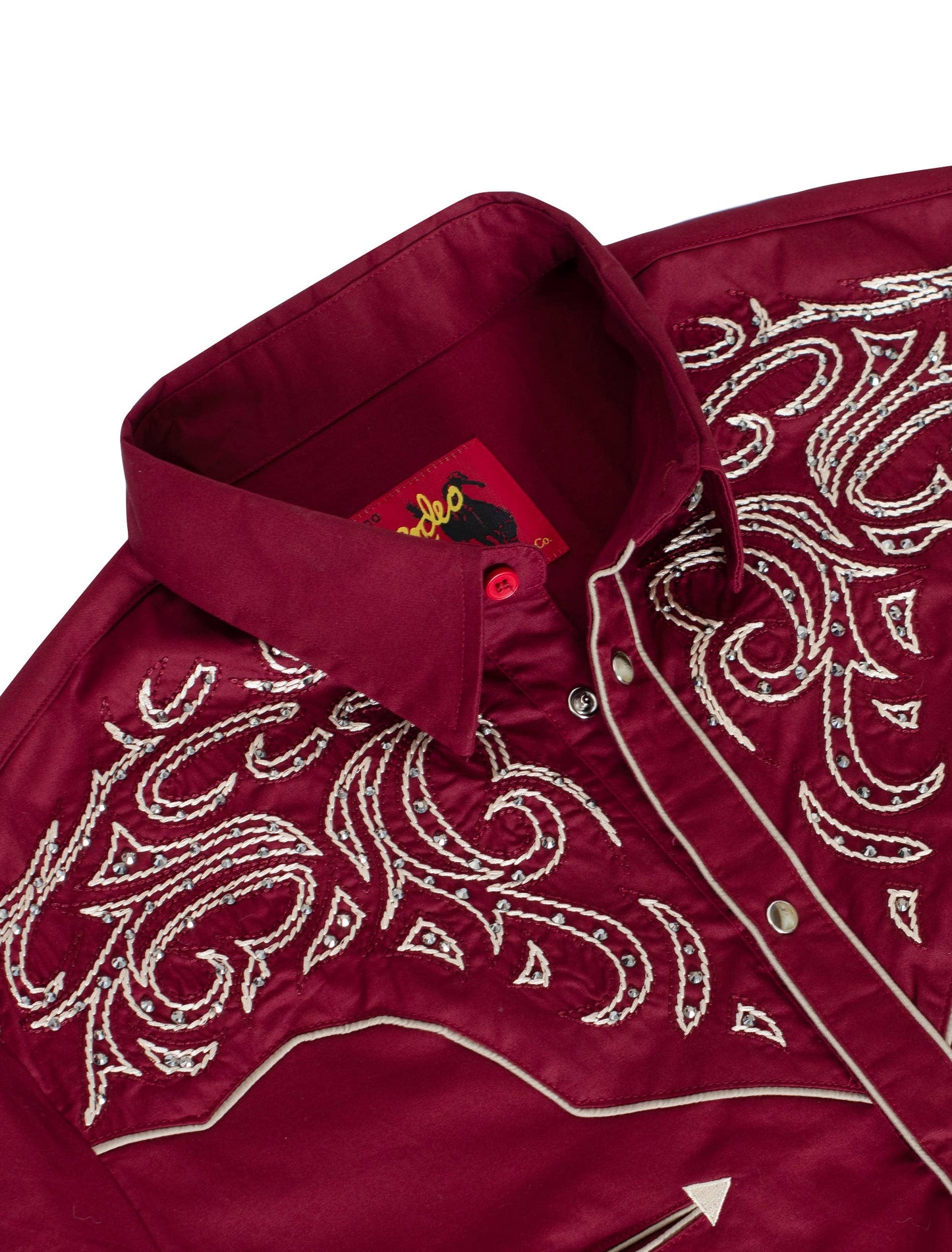 Men's Western Cowboy diamond studded Embroidery Shirt: PS500D-1003 in Burgundy