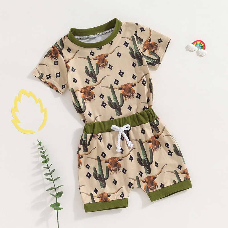 Western Scene Print Two-piece Set in Green