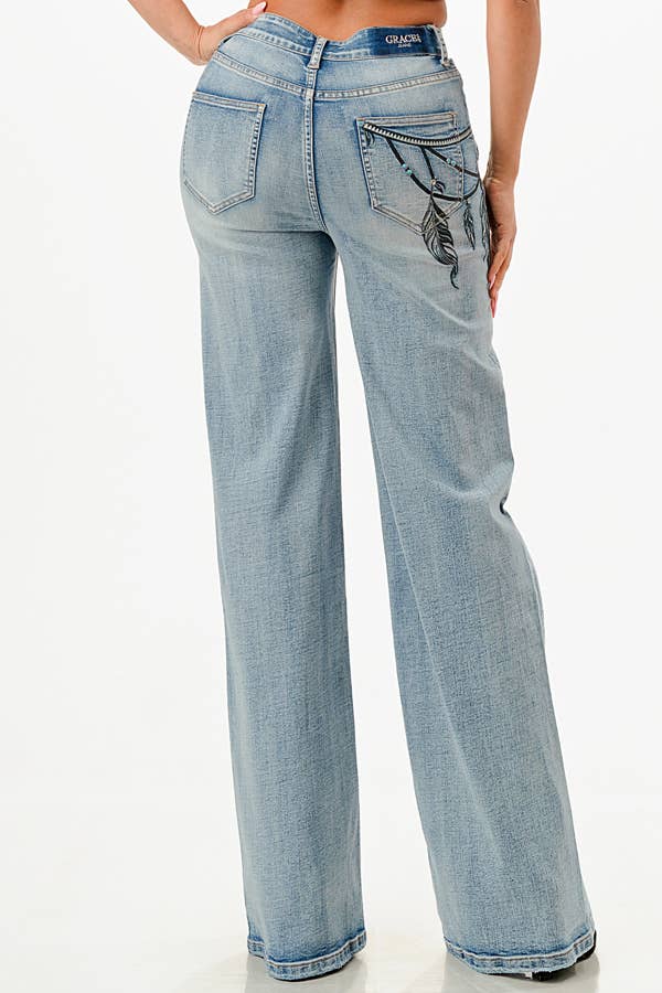 Grace In LA The Sewing Detail High waist Baggy Jeans HLG-9614