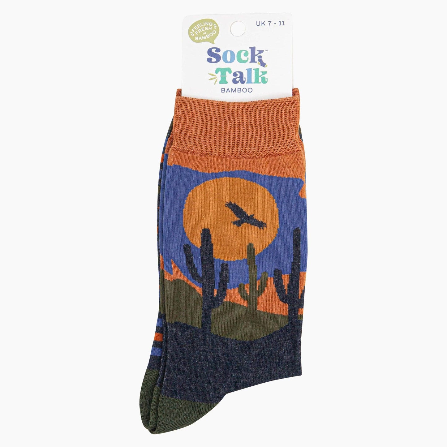 Sock Talk Desert Cactus Stripe Bamboo Socks in Blue/Orange