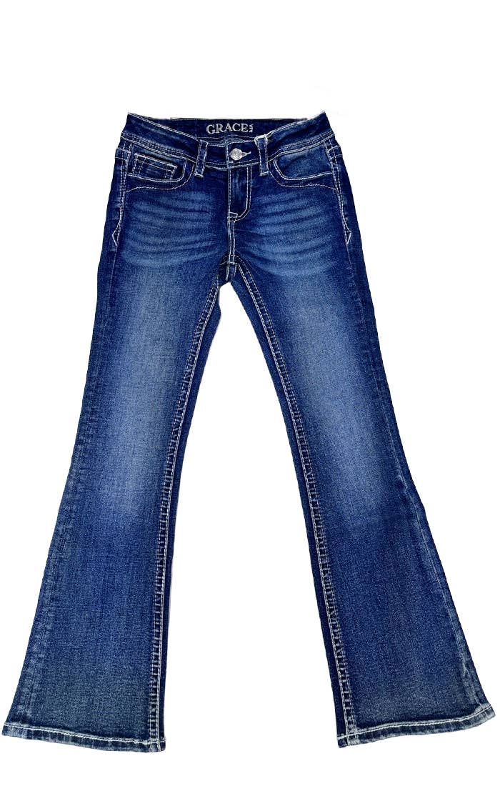 Grace In LA Girls Steer Head Embroidery Boot Cut GB-51956