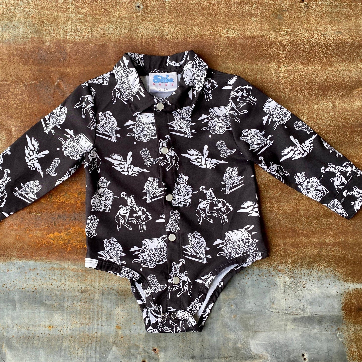 Shea Baby BOYS LONG SLEEVE Wild West PRINT PEARL SNAP SNAP03