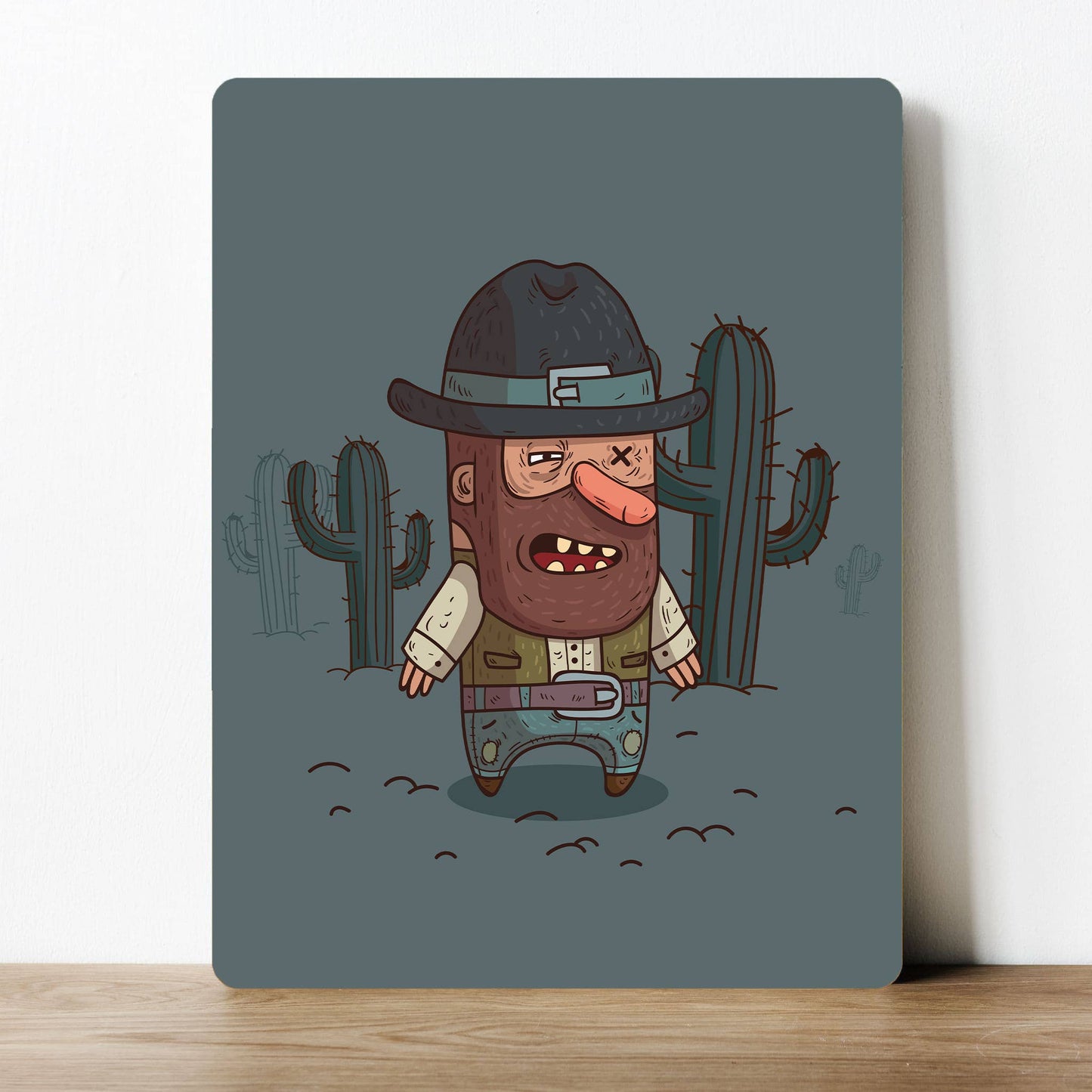 Cowboy Cactus Cartoon Artwork - Metal Sign Plaque: 6x8inch