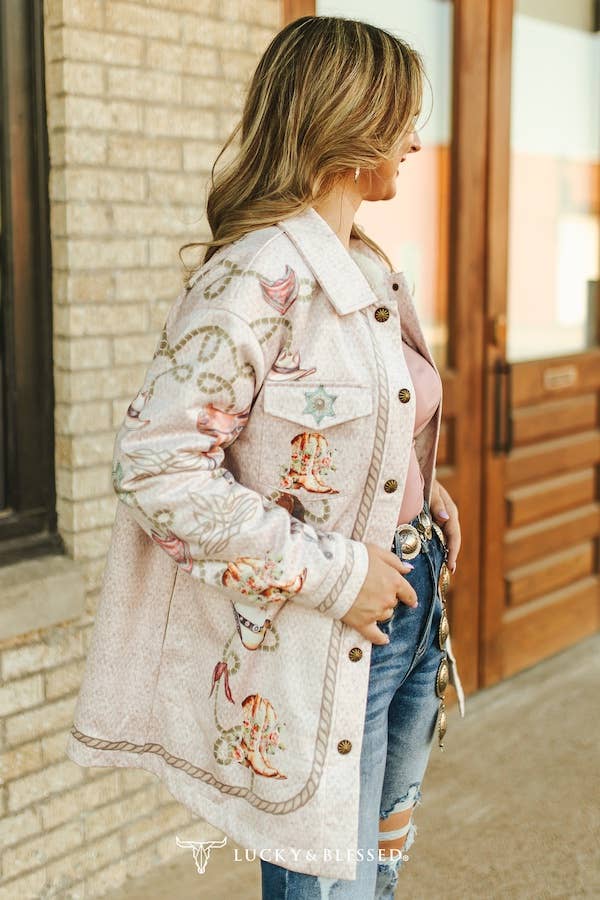 Western Rope Suede Concho Coat W Sherpa Lining JO307