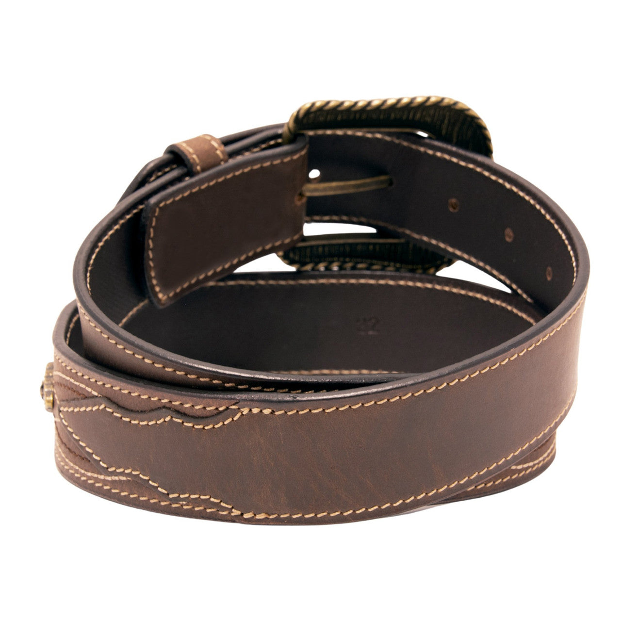 Western Express XM4000-BR02G in Brown Stitched Concho Top Grain Leather Belt