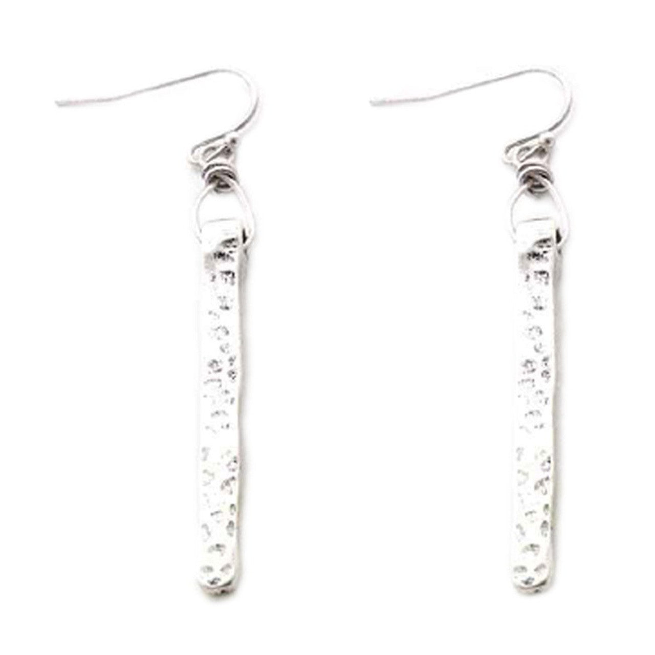 Western Express Silver Hammered Bar Dangling Earrings E-3213