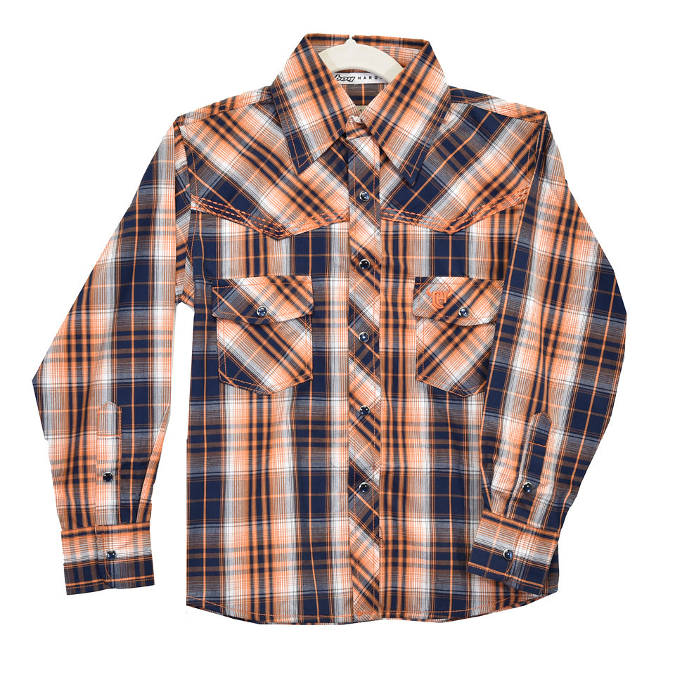 Cowboy Hardware Boys Hermosillo Orange & Navy Plaid Shirt 325517-265