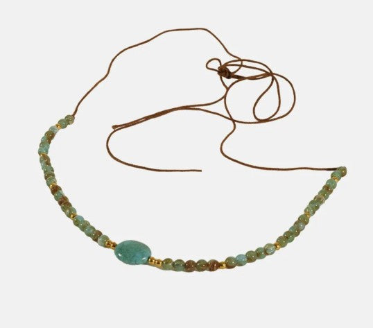 American Hat Makers Sun Stone | Twine Hat Band with Opal Stone and Gold Opaque Beads