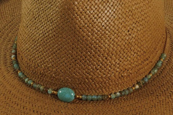 American Hat Makers Sun Stone | Twine Hat Band with Opal Stone and Gold Opaque Beads
