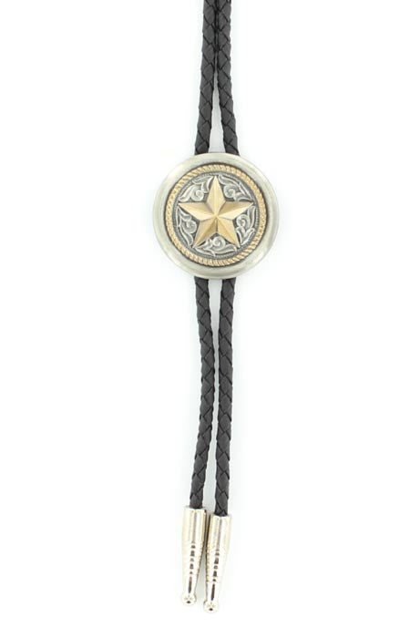M&F Bolo Tie Gold Star on Pewter Circle 22611