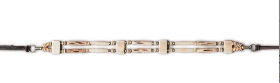 CN-020 Genuine Bone Choker Necklace or Hatband- Beige