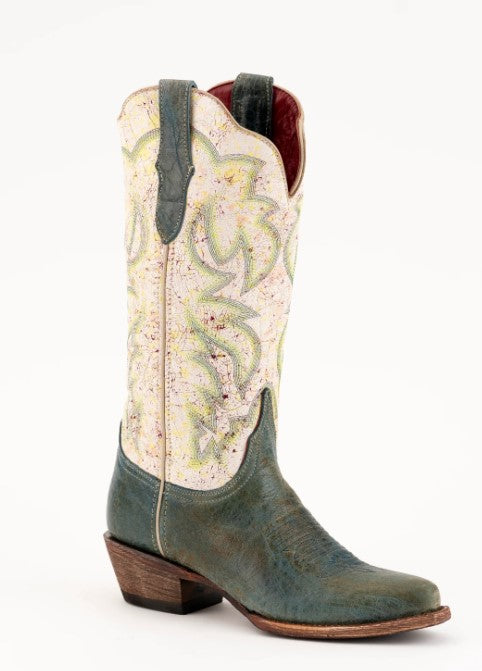 Ferrini Ladies Candy Teal Handcrafted Two Tone Cowboy Boots