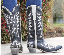 Load image into Gallery viewer, Corral E1543 Black White Inlay and Studs Woven Ladies Boots
