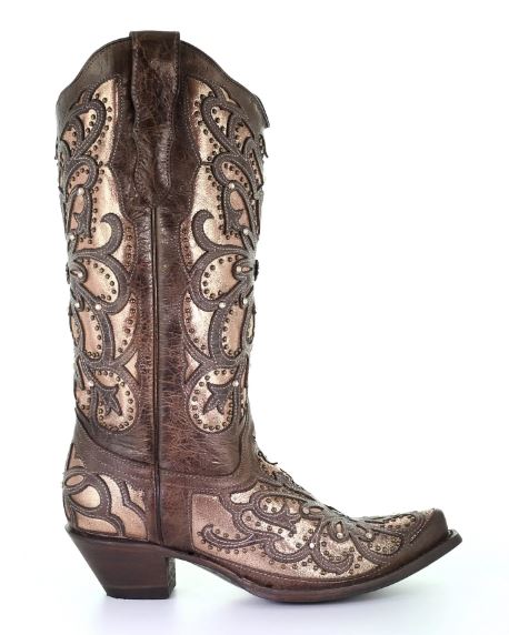 Corral E1594 Ladies Brown Metallic Inlay & Embroidery With Crystal & Stud Boots