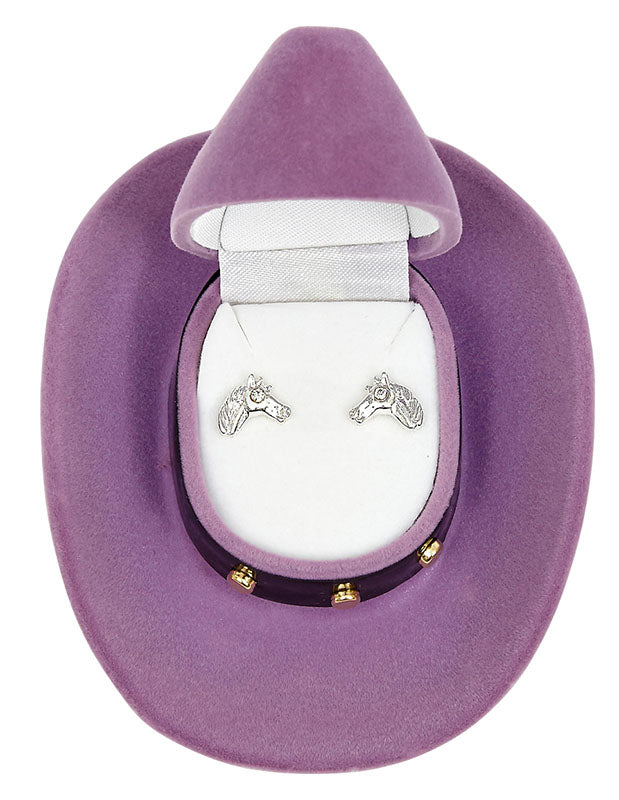 Western Express HE-103 Horse Head Earrings in Cowboy Hat Gift Box