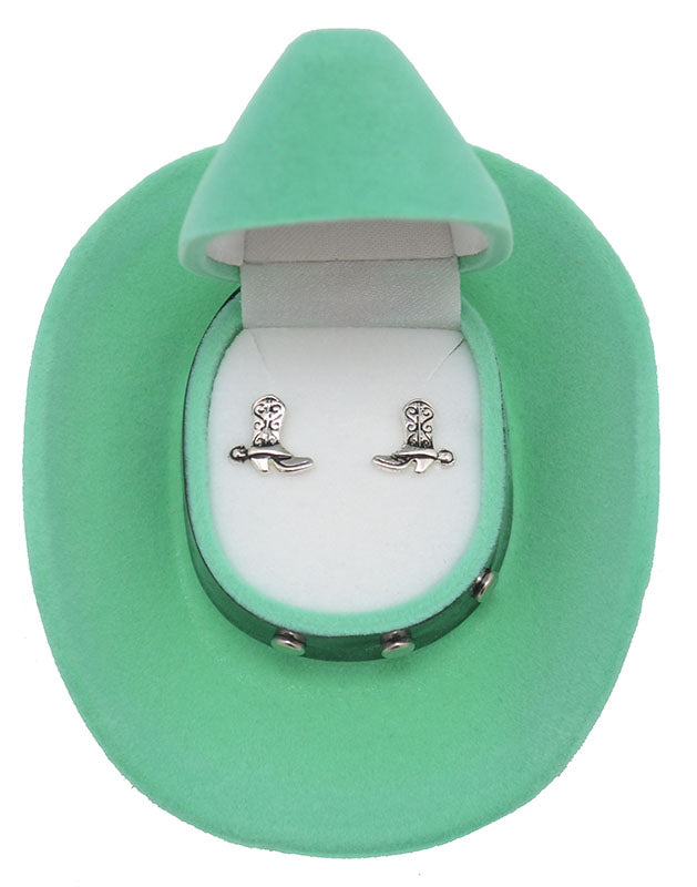 Western Express HE-141 Cowboy Boot Earrings in Cowboy Hat Gift Box