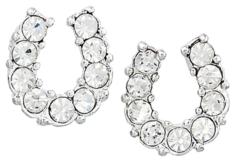 Western Express HE-500 Clear Rhinestone Horseshoe Earrings in a Horsehead Shaped Gift Box