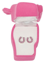 Load image into Gallery viewer, Western Express HE-600 Pink Rhinestone Horseshoe Earrings - Horse Head Gift Box
