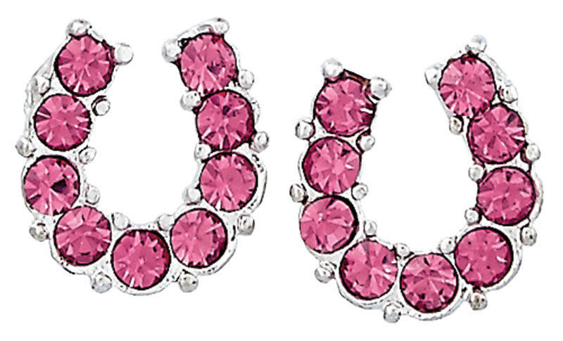 Western Express HE-600 Pink Rhinestone Horseshoe Earrings - Horse Head Gift Box