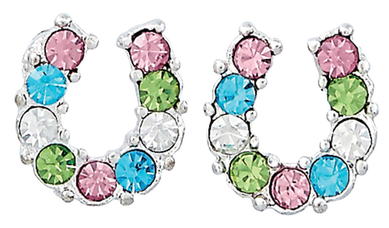Western Express HE-700 Multi Coloured Rhinestone Horseshoe Earrings in a Horsehead Shaped Gift Box