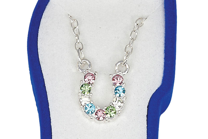 Western Express HN-3 Multi Coloured Rhinestone Horseshoe Necklace in a Horsehead Shaped Box