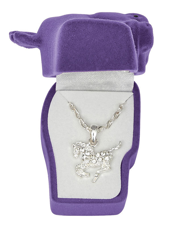 Western Express HN-4 Clear Rhinestone Pony Necklace Horsehead Gift Box