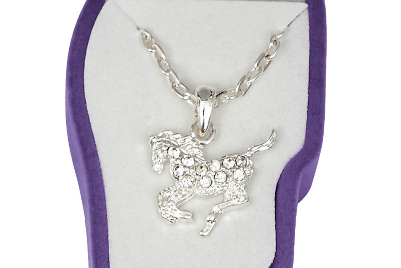 Western Express HN-4 Clear Rhinestone Pony Necklace Horsehead Gift Box
