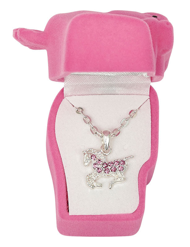 Western Express HN-5 Pink Rhinestone Pony Necklace Horsehead Gift Box