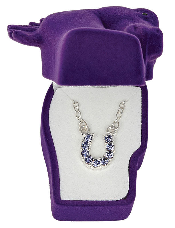 Western Express HN-98 Purple Rhinestone Horseshoe Necklace - Horsehead Gift Box