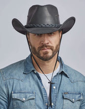Load image into Gallery viewer, Hollywood Black Pinch Front Leather Cowboy Hat
