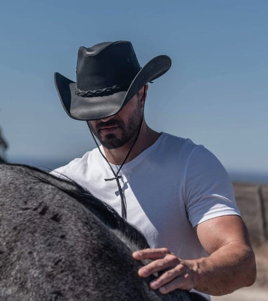 Hollywood Black Pinch Front Leather Cowboy Hat