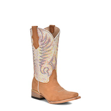 Load image into Gallery viewer, Corral Teens/Ladies J7125 Handcrafted Tan/White Embroidery Square Toe Cowgirl Boots
