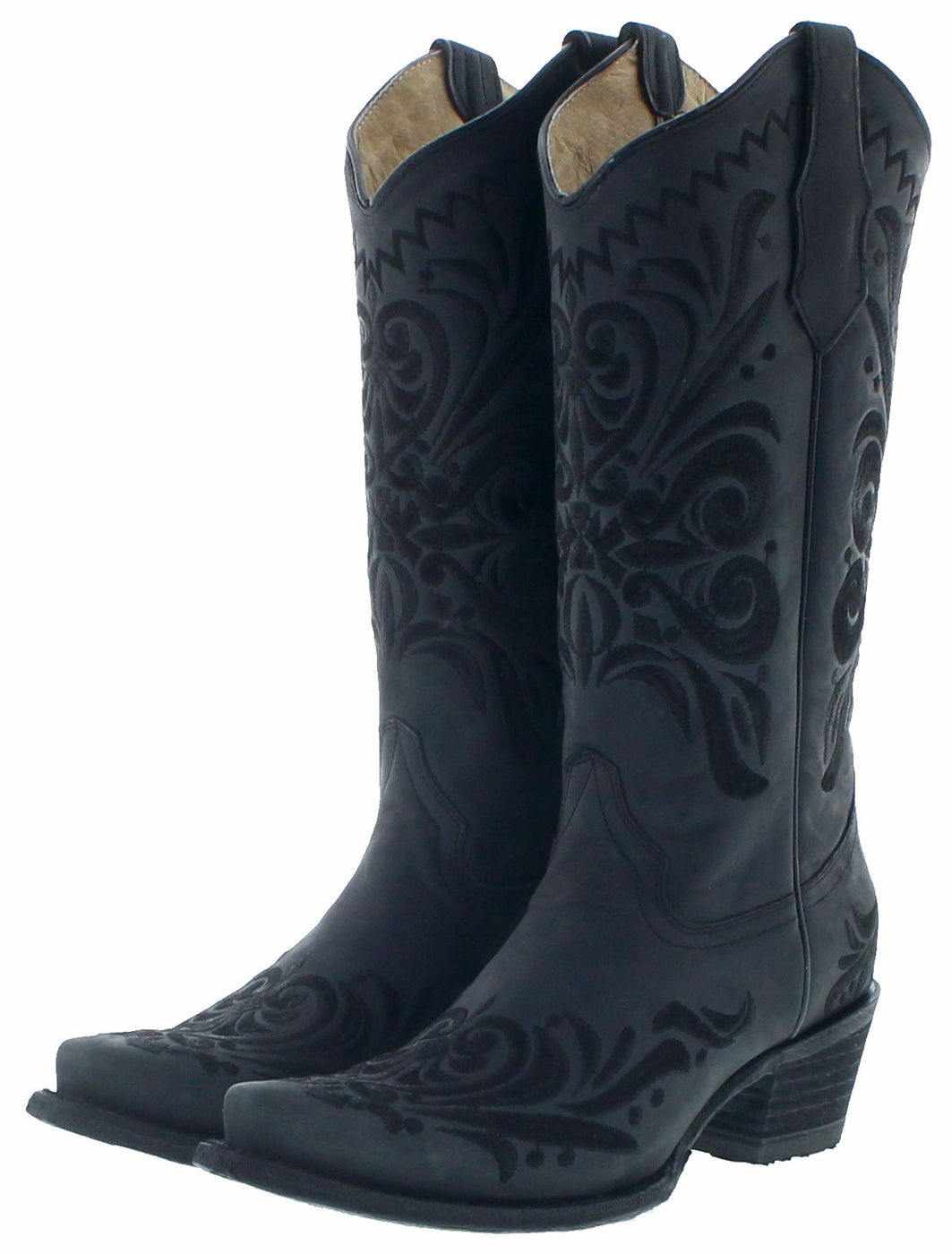 Circle G By Corral Women's Black Floral Snip Toe Boots L5433