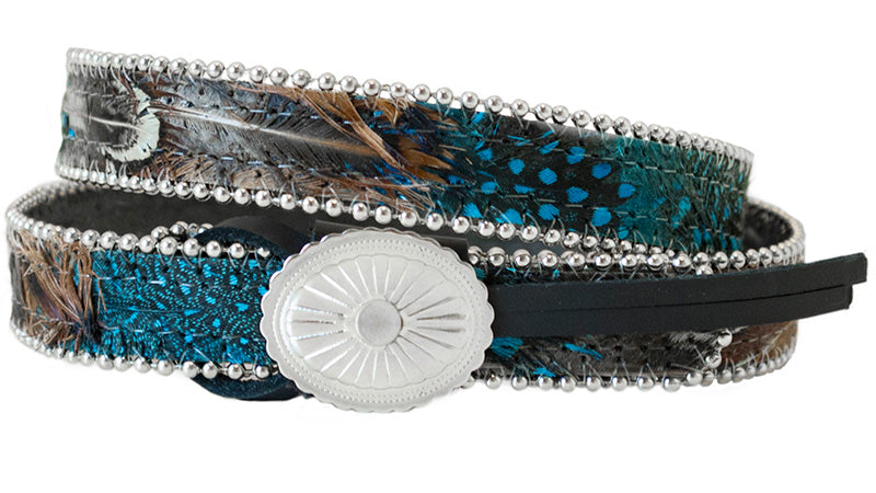 OC-170 Black Leather Hat Band with Blue Feather